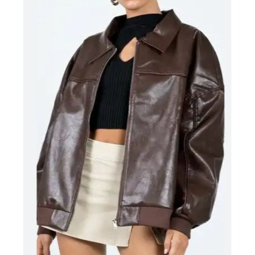 princess polly goldsmith faux leather bomber jacket